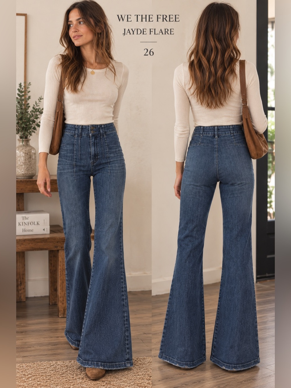 We The Free Jayde Flare Jeans Womens sz 26 High Rise Pintuck Dark Wash boho flaw
